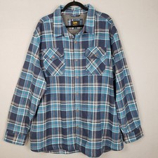 Lee Mens XXL Regular Fit Flannel Shacket Blue Cotton Plaid Classic Fall Workwear