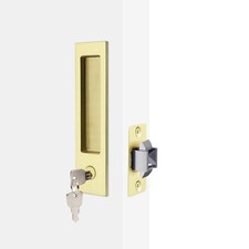 1 PCS Satin Brass Keyed Pocket Door Handle Recessed Pull Latch Modern Hardware