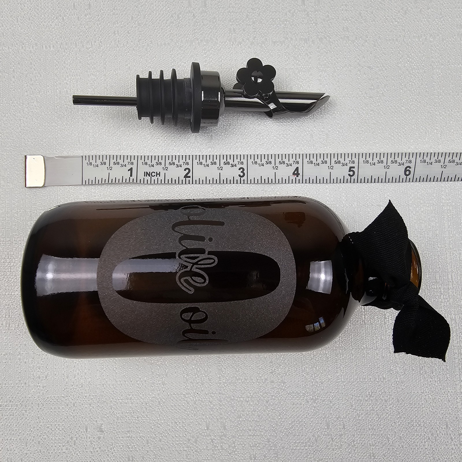 Olive Oil and Vinegar Dispenser Set 8 oz Amber Glass Bottles Upcycled Etched