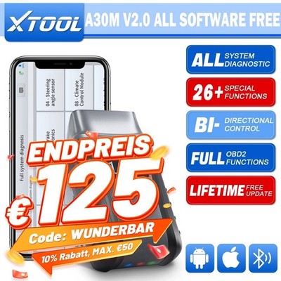 XTOOL A30M V2.0 Profi Diagnosegerät KFZ Auslesegerät OBD2 Alle Systeme Bluetooth