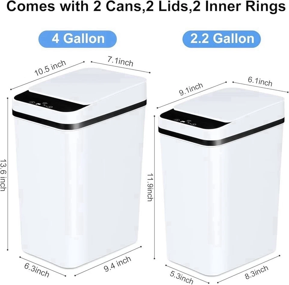 Paquete de 2 botes de basura de baño de 2,2 galones con tapa sensor de movimiento automático sin contacto Foto 4 de 4