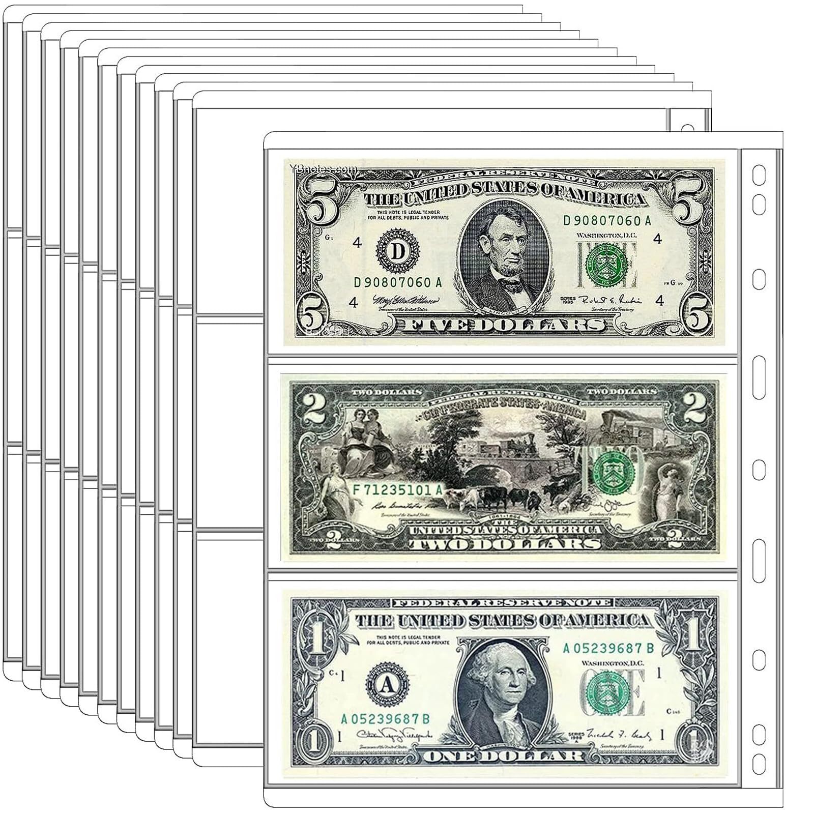 10 Sheets Paper Money Collection Pages,Currency Sleeves,Currency Holder Colle...