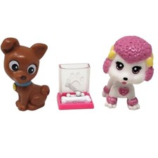 Barbie Doll Pet Puppy Dog White Poodle Pink Hair  Brown Blue Collar Bones Lot 2