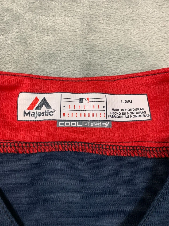 Camiseta Mike Trout #27 Juvenil Grande Azul Rojo MLB All-Star Majestic Cool Base Foto 3 de 4