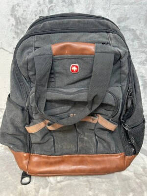 Swiss Gear Canvas Backpack - Durable - Black Multiple Pockets & Padded Strap