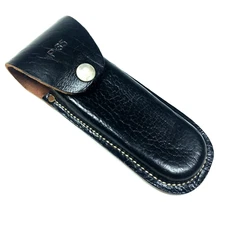 Vintage Pocket Knife Sheath Black Leather Folding Blade 7" Long Snap Flap P-65
