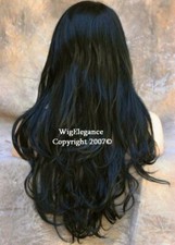EXTRA Long Flowing Beachy wavy Full Wig Jet Black Bangs layered JSJO 1 NWT