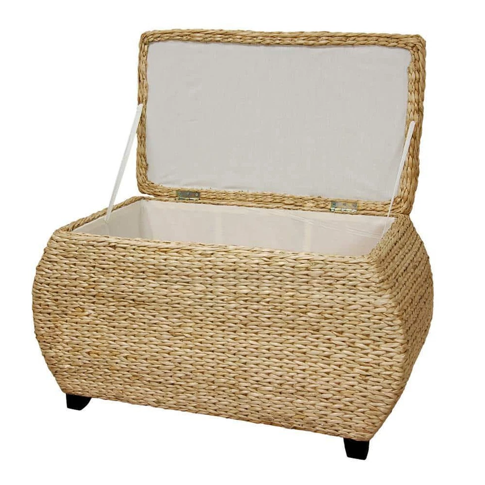 Baúl de muebles orientales almacenamiento incorporado jacinto de agua césped 31 pulgadas Ancho Foto 2 de 3