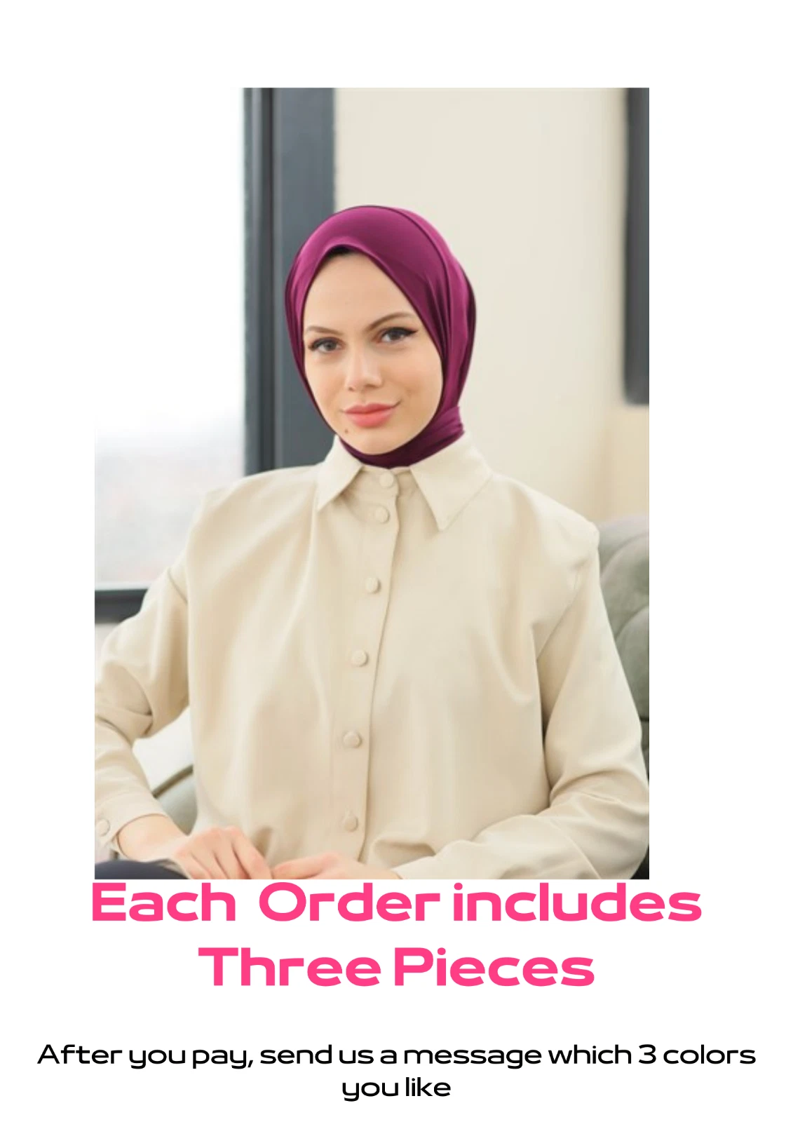 3 Pieces of Turkish Neck Collar With Button Hijab Scarf Shawl
