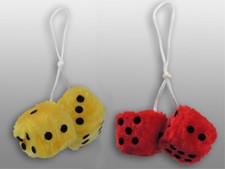 Produktbild - 4x Würfel Fuzzy Dice gelb rot 5 cm Rückspiegel Glückswürfel Plüschwürfel Retro