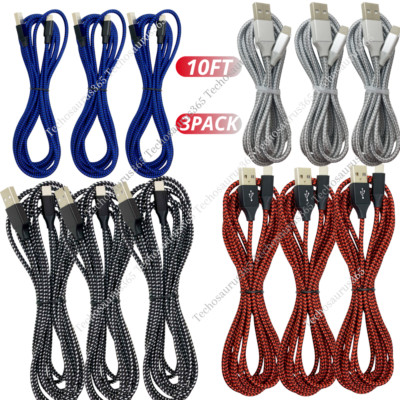 3Pack 10FT USB Charger Cable Charging Cord For iPhone 14 13 12 11 XS X 8 7 iPad