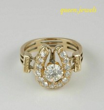 Horse Shoe Fancy Ring Lab-Created 2CT Round Cut Diamond 14K Yellow Gold Finish