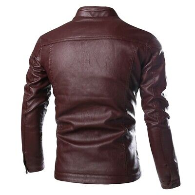 Men's Faux Leather Jacket Stand collar Long sleeve Slim Fit Men's Faux Leather Jacket Stand collar Long sleeve Slim Fit