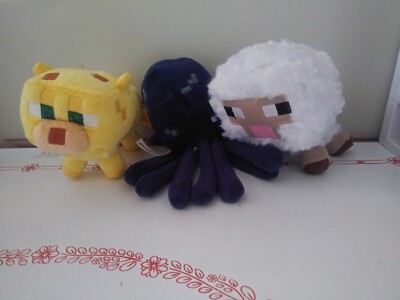 Minecraft Lot Of 3 Plush Ocelot, Squid And Lamb All 6'' To 7''. Mojang Stuffed...