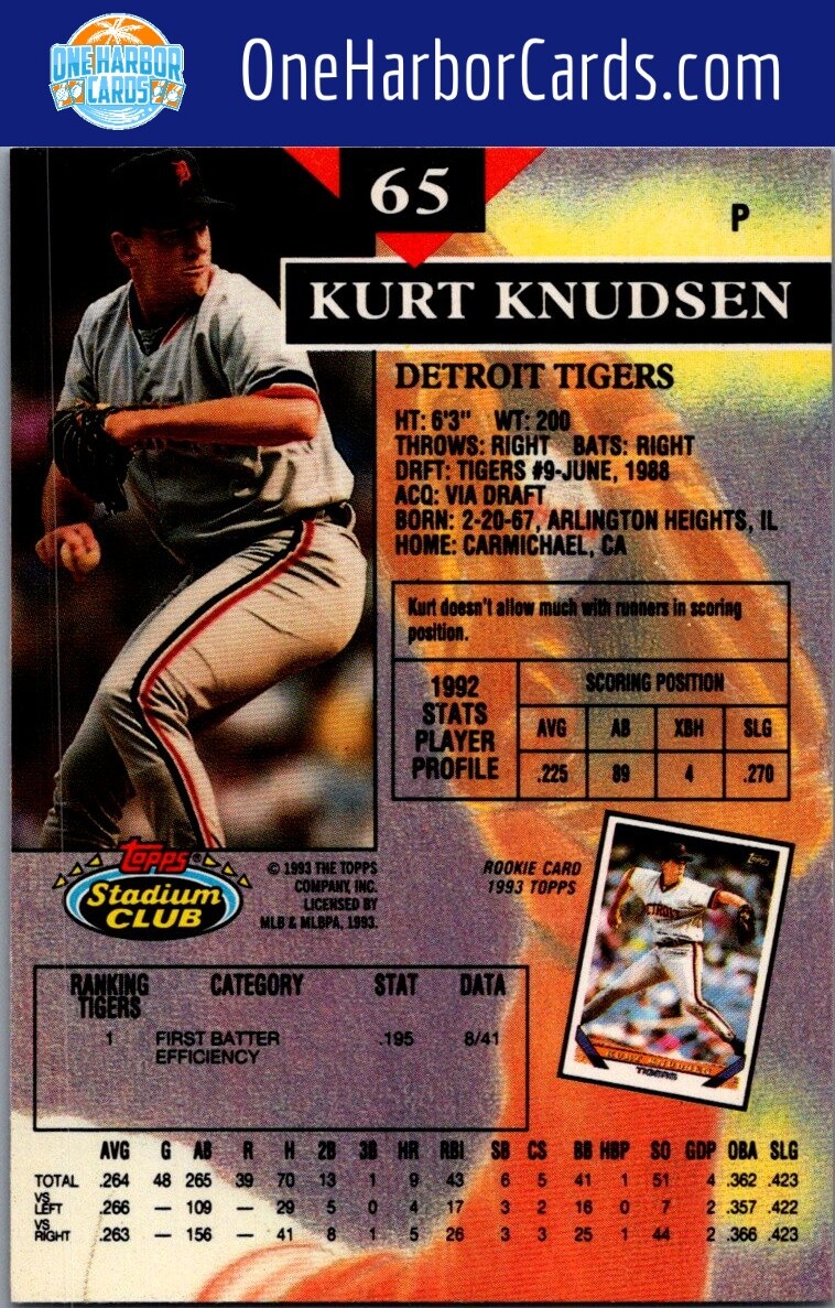 1993 Stadium Club Detroit Tigers Baseball Card #65 Kurt Knudsen | eBay