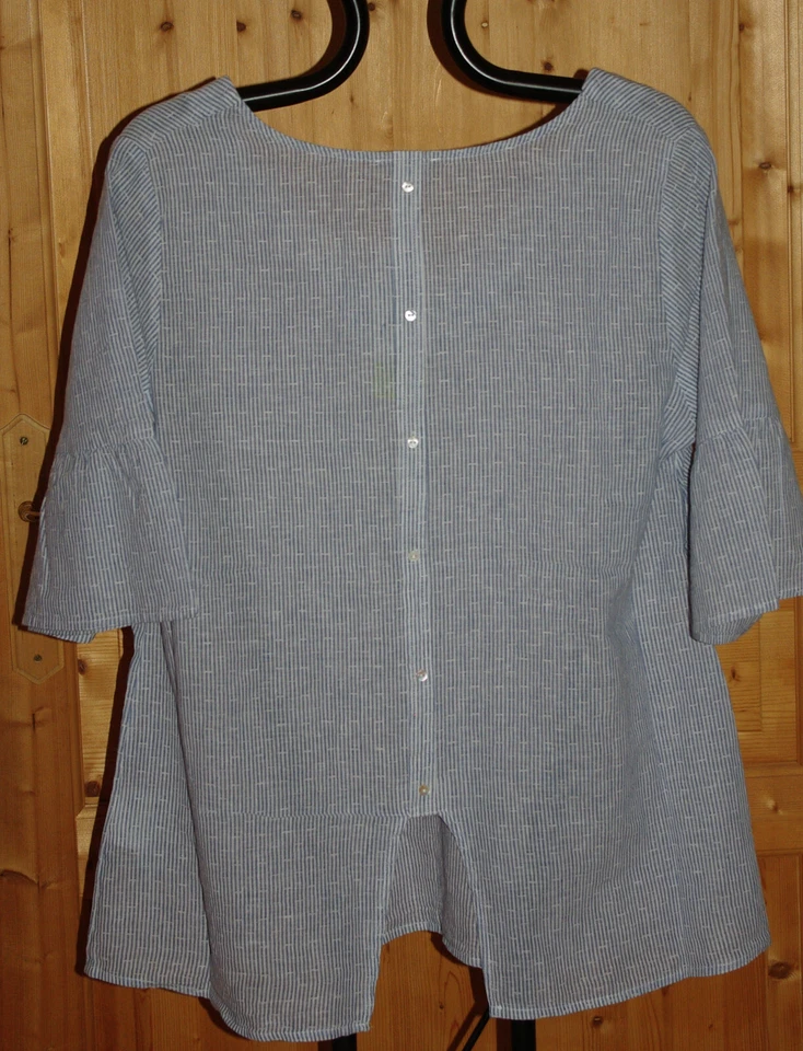 Blouse rayée coton et lin bleu boutons et fente dos T 48 KIABI NEUF - Photo 3/3