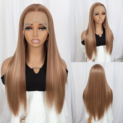 Natural Ombre Color Straight Hair Lace Front Wigs Synthetic 13x4 Free Part Party
