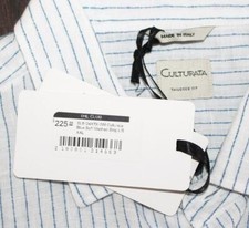 New 225 Culturata LINEN SHIRT Men's 18 EU 46 XXL Tailored Fit White Pinstriped