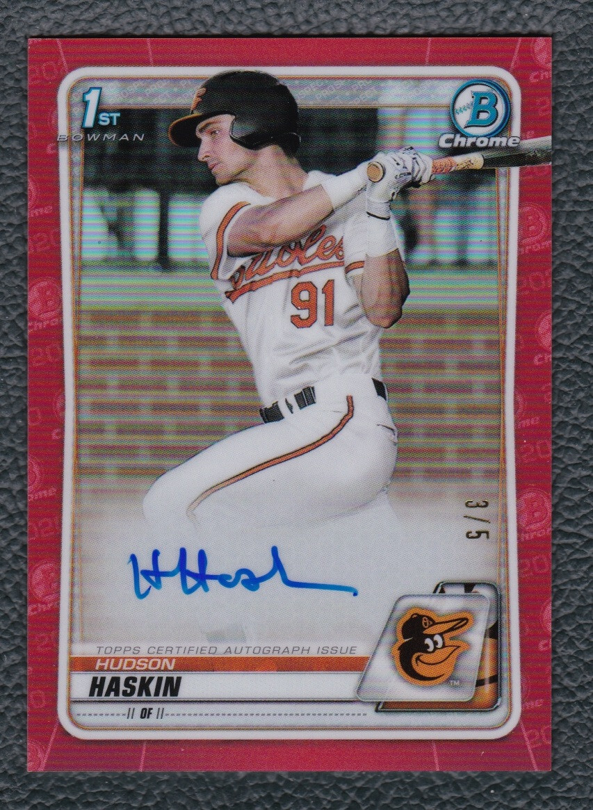 2020 Bowman Chrome Draft HUDSON HASKIN Orioles Rookie Autograph Red Refractor /5