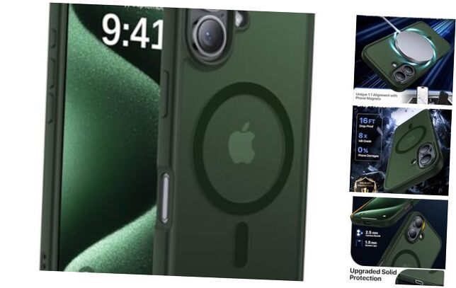 Magnetic for iPhone 16 Case,[Compatible with MagSafe][Military Alpine Green