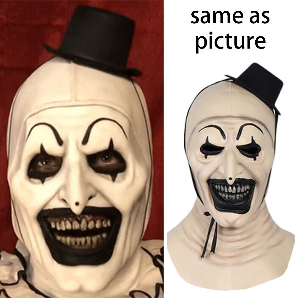 Black Hat Joker Mask Terrifier Art The Clown Cosplay Latex Mask Halloween Props