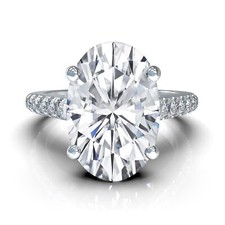 Platinum Plated 925 Sterling Silver Solitaire Ring With 3 CTW Oval CZ - Size 7