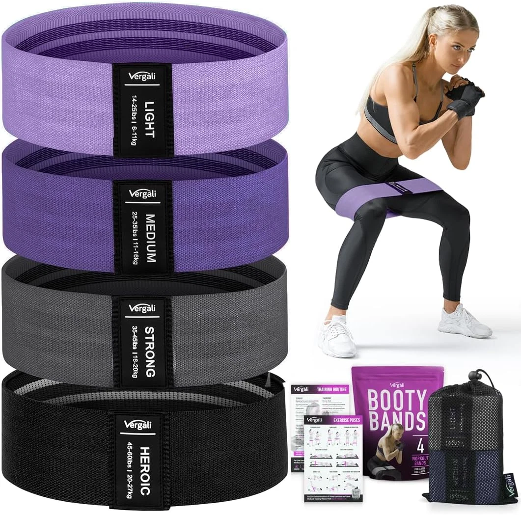4 Resistance Bands for Working Out - Fabric Booty Thigh Legs Exercise Bands