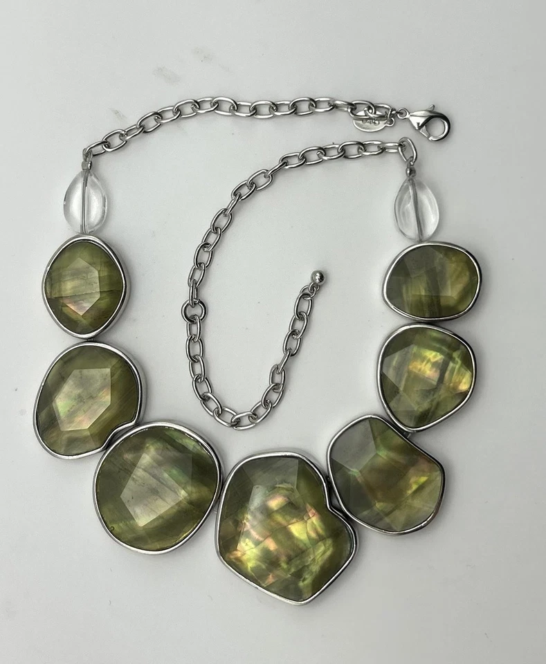 Винтажное ожерелье Joan Rivers подлинное абалоново-зеленое ювелирное изделие с серебряной отделкой - Изображение 2 из 4