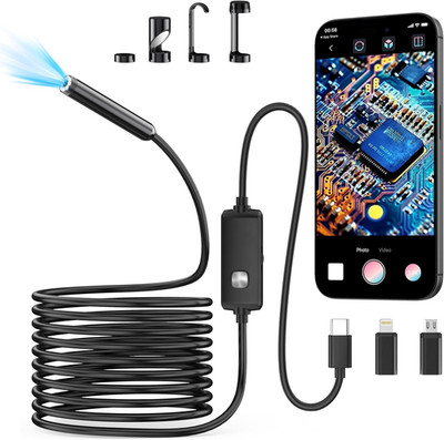 Endoscope Camera with Light,1920P HD Borescope with 8 Adjustable LED Lights, End