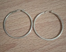 Vtg 925 Sterling Silver Hoop Earrings Almost 2 inches Wide