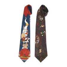Vintage 90s Warner Brothers Looney Tunes Tie Lot Navy Paisley BUGS BUNNY, TAZ