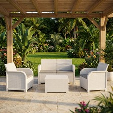 KETER Salotto da Giardino Divano 2 Posti 2 Poltrone Tavolino Bianco Emma Lounge