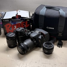 Canon EOS Rebel T5i 18MP DSLR IS 3.0" w/18-55, 55-250, 28-80 50mm Lenses