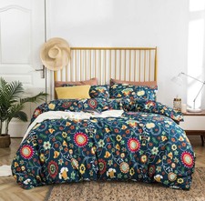 Colorful Floral Duvet Cover King 100 Cotton 3 Pcs Set 1 Teal Botanical Duvet...