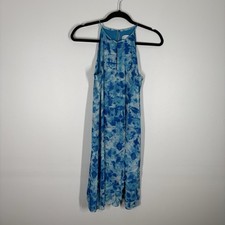 Calvin Klein Women 4 Blue Tie Dye Printed Halter Keyhole Trapeze Chiffon Dress
