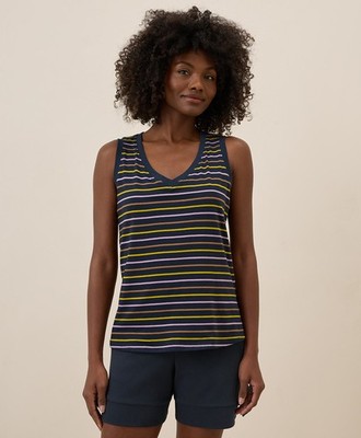 Pact Women's Softspun V-Neck Tank Small La Jolla Stripe Top