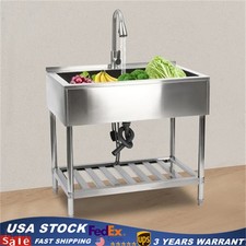 Commercial Stainless Steel Sink Laundry Kitchen Sink Utility Sink w/Drain-pipe