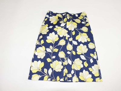 Talbots Women's Floral Print Pencil Skit Size 2 Navy Blue Yellow White Cotton