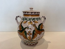 Barattolo con coperchio in maiolica stile italiano vintage - design uomo popolare e pavone 10"