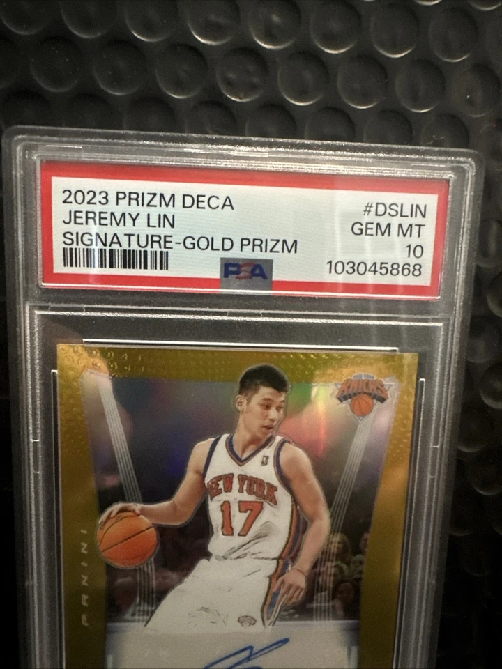2023 Prizm Deca Jeremy Lin Gold Prizm фирменные никсы с автографом 01/10 PSA 10 - Изображение 2 из 4