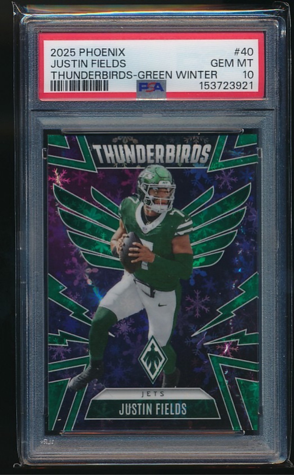 PSA 10 JUSTIN FIELDS 2025 PANINI PHOENIX #40 THUNDERBIRDS GREEN WINTER /75 POP 1