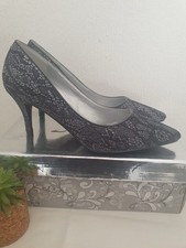 Black & Silver Pointed Heeled Shoes Size 7 Bnib 2inch Heel