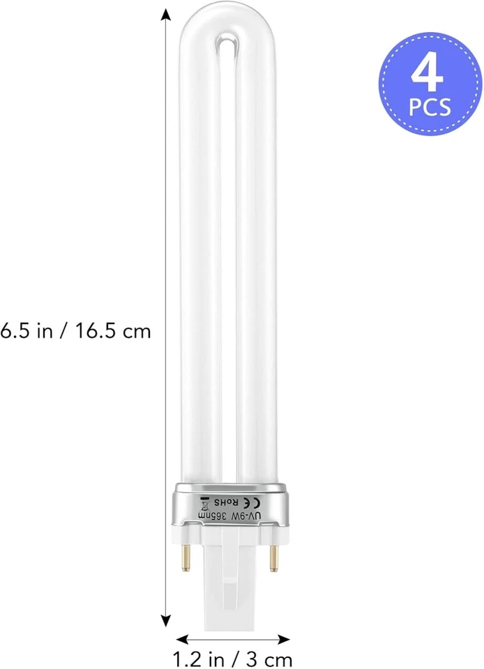 Paquete de 4 bombillas para secador de uñas energéticamente eficientes 9W 365nm luz UV para curado de esmalte en gel Foto 4 de 4