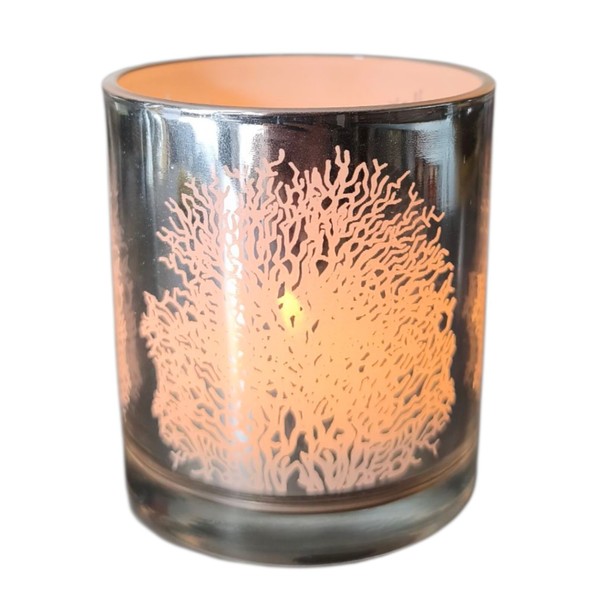 Teelichthalter 8Cm Wald Baum Glas Verspiegelt Windlicht Advent Silber Weiß-image