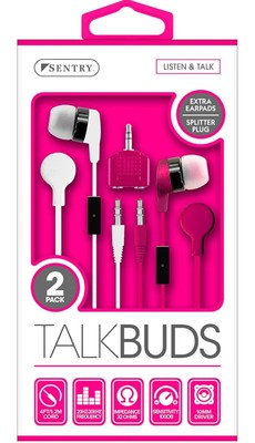 (2-Pk) Sentry Wired Headphones Pink and White 3896-2247