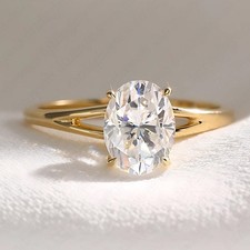2.80 Ct Oval White Diamond Solitaire Engagement Ring In 14K Yellow Gold Plated