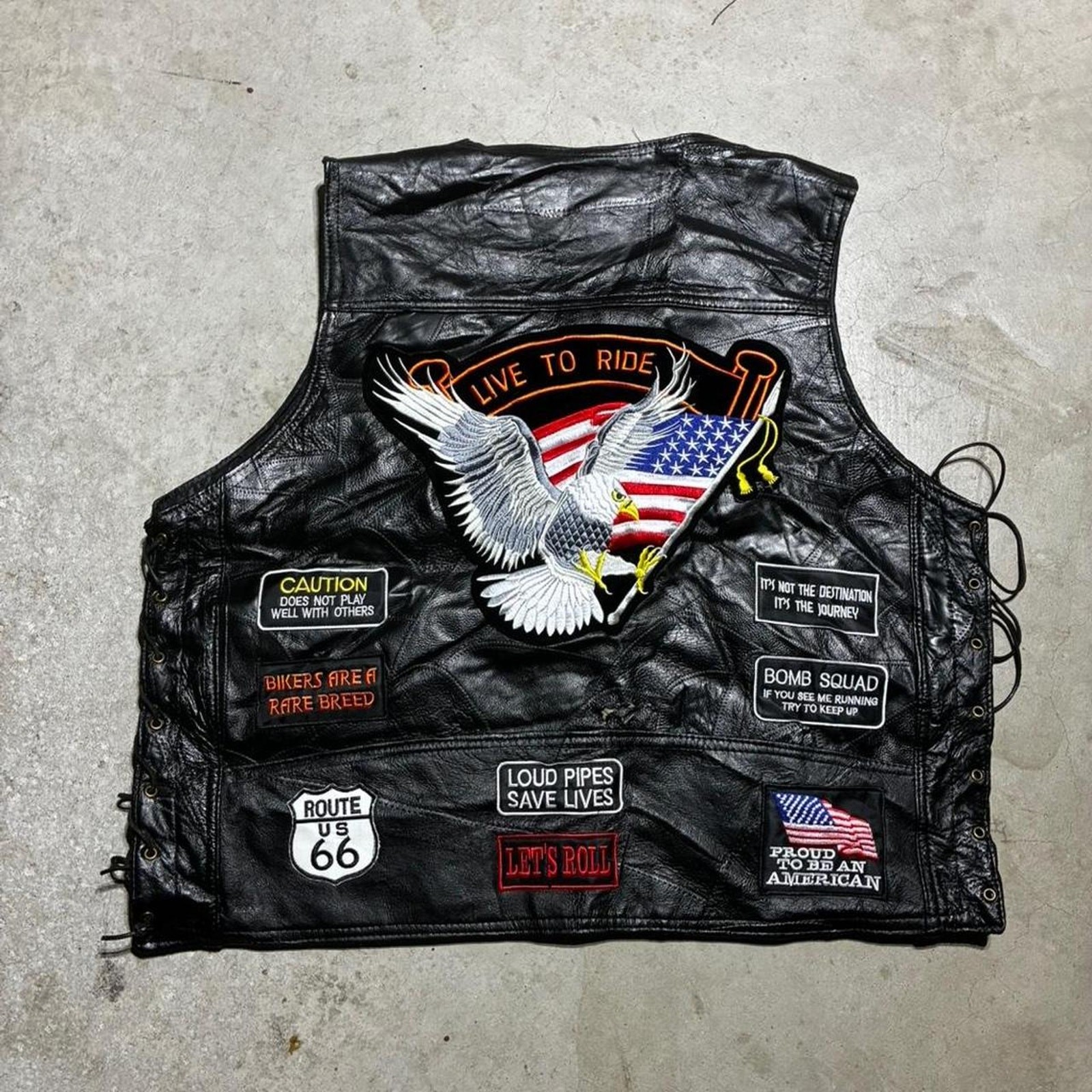 Biker Black PatchWork Diamond Plater Buffalo Leat… - image 1