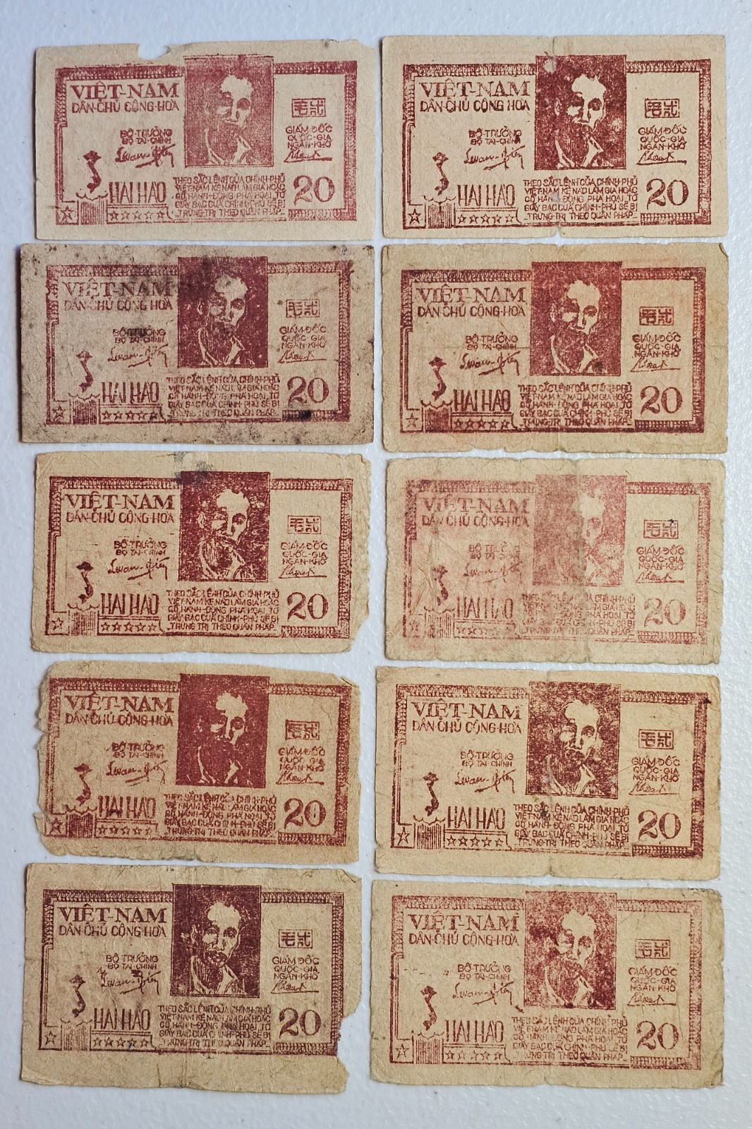 North Vietnam 20 Xu (2 Hao) 1948, Lot of 10