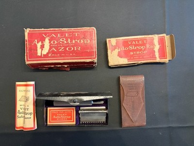 Vintage Valet Auto Strop Razor Model C Safety Razor Set w/ Case Box Instructions