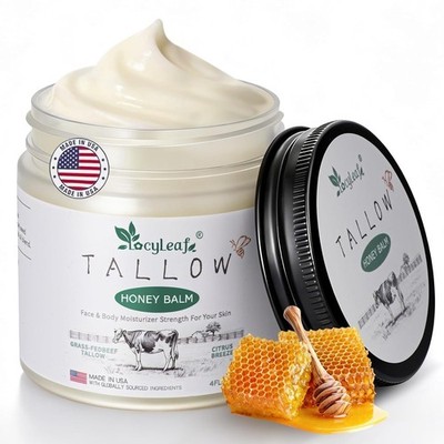 Organic Grass Fed Beef Tallow Balm Raw Honey Face Body Cream 4oz USA